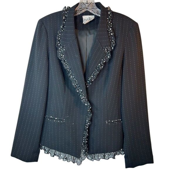 JOSEPH RIBKOFF WOMANS BLAZER JACKET 6 black white VTG polka dot pin striped - Picture 11 of 11
